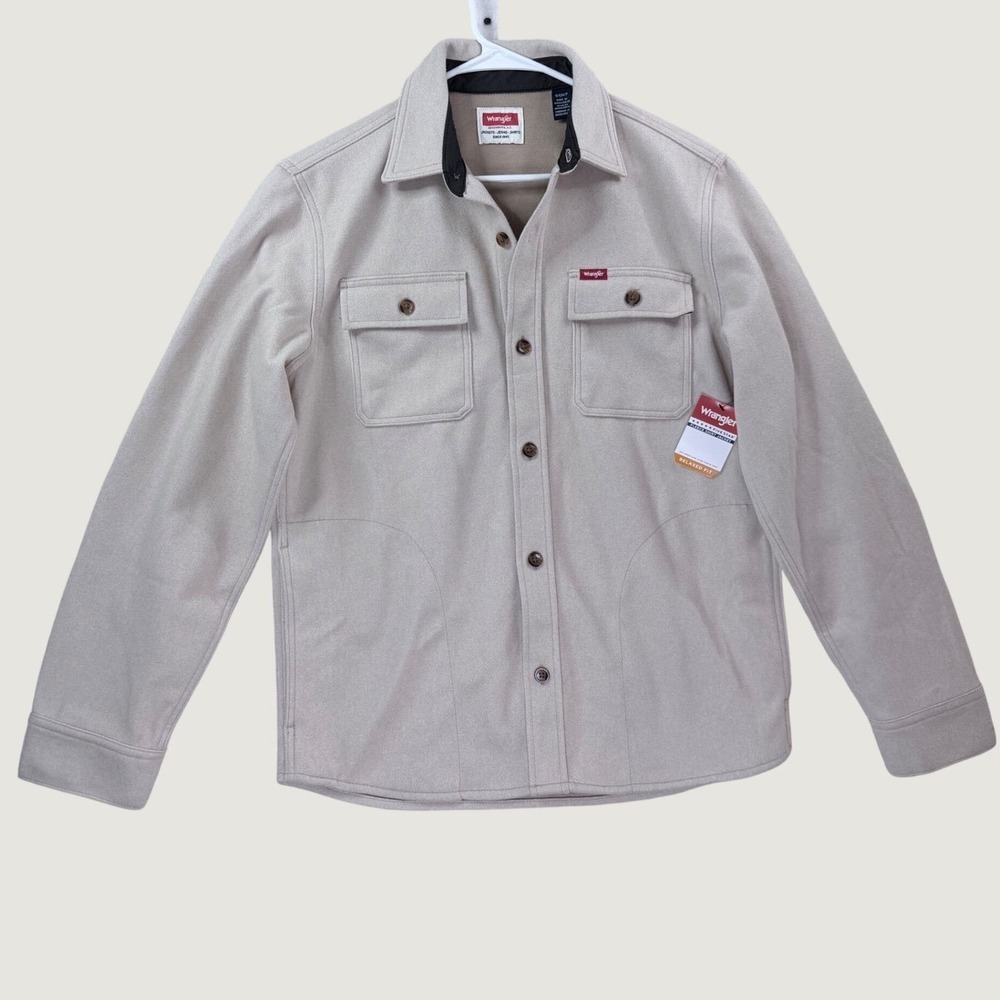 Wrangler Fleece Shirt Jacket Mens Small Tan New Relaxed Fit Shacket 112374276